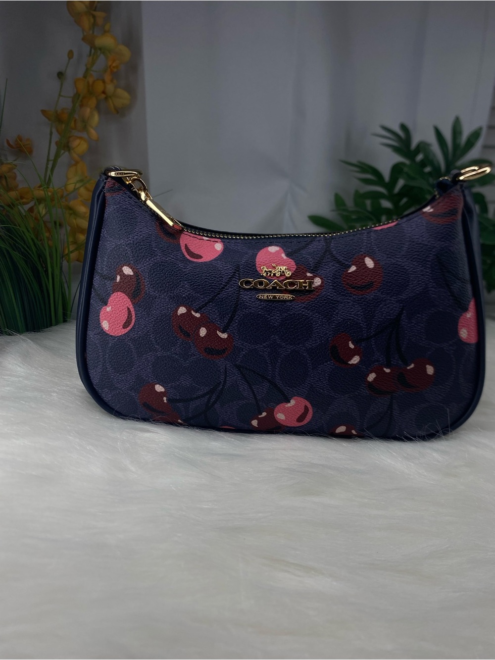 Coach Signature Canvas Cherry Print Mini Shoulder Bag